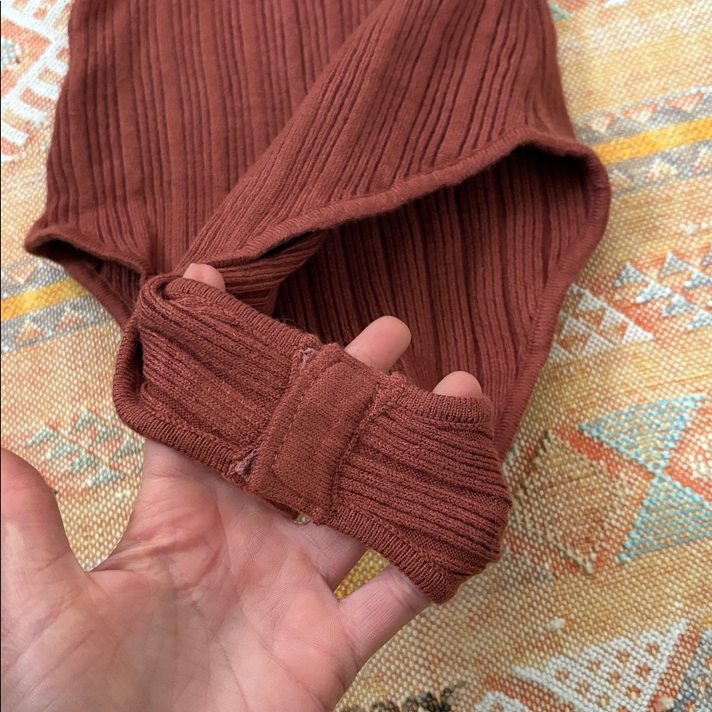 Lulus Timeless Design Rust Brown Ribbed Button-up Long Sleeve Bodysuit - Size S - Picture 3 of 6